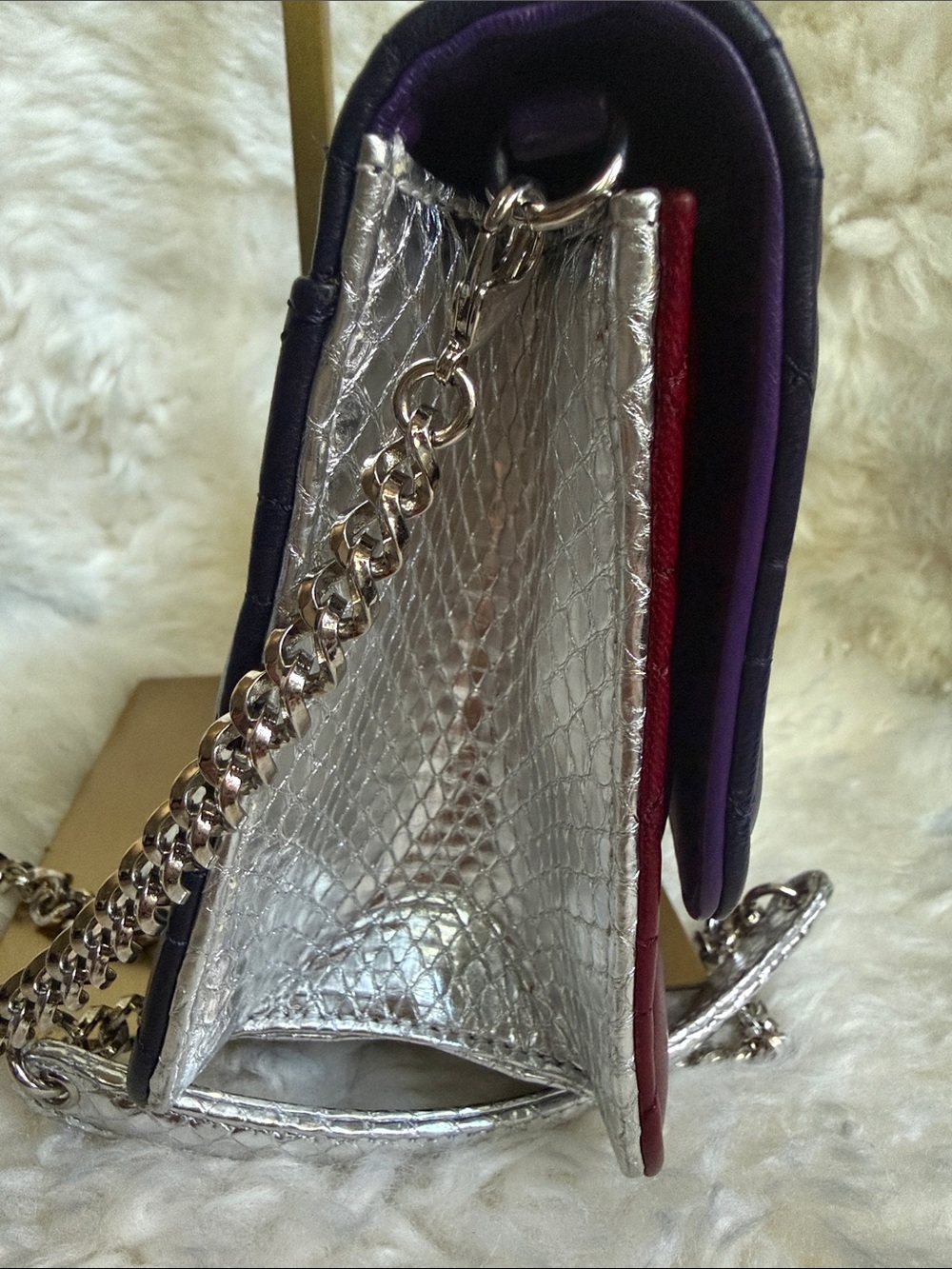 Dior Quilted Three-Tone Crossbody - Deep Purple, Burgundy & with Silver Python - Picture 4 of 12